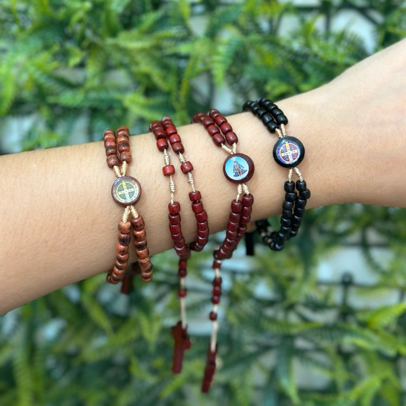 Pulseira Terço Unissex Madeira Pau Brasil Pulseira Religiosa
