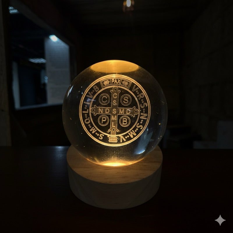 Luminária Mesa Nossa Senhora Aparecida Sagrada Família Decorativa Design 3D Base Madeira Luz LED