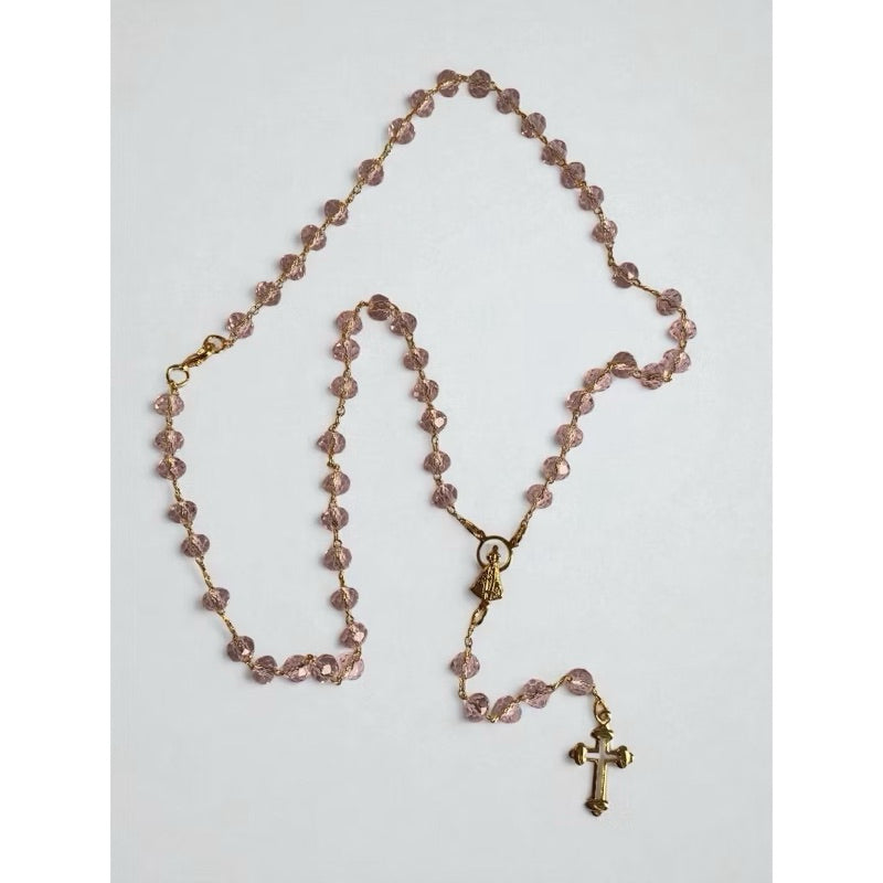 Terço Folheado Cristal Colar Nossa Senhora Aparecida Banho 18k