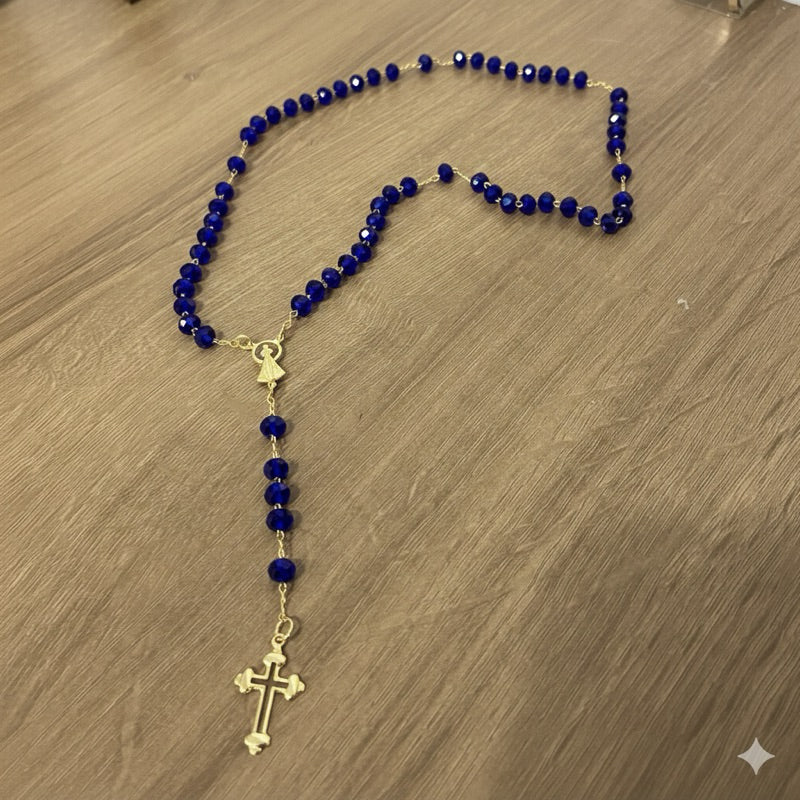 Terço Folheado Cristal Colar Nossa Senhora Aparecida Banho 18k