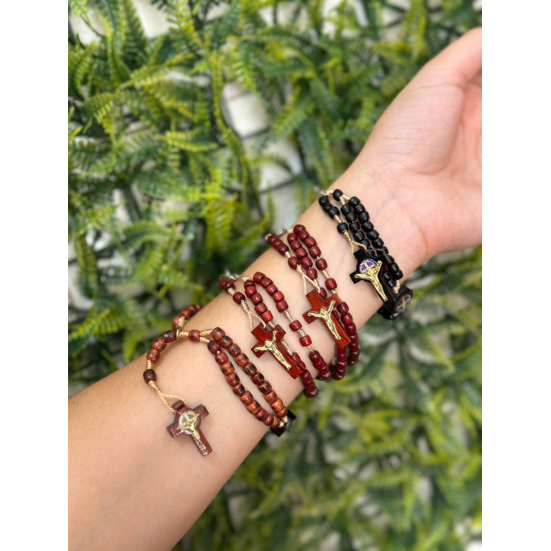Pulseira Terço Unissex Madeira Pau Brasil Pulseira Religiosa