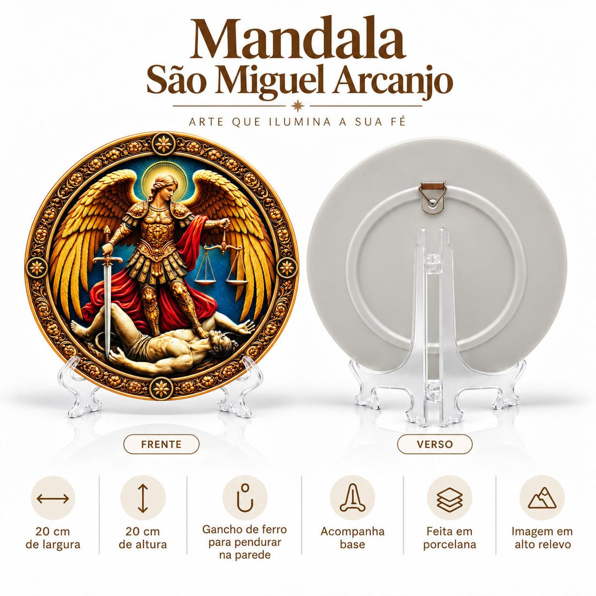 Mandala Enfeite de Mesa ou Parede Porcelana São Miguel Arcanjo