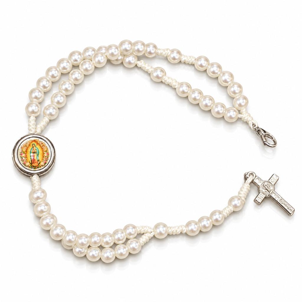 Pulseira Terço Nossa Senhora de Guadalupe com Pérolas ABS Unissex