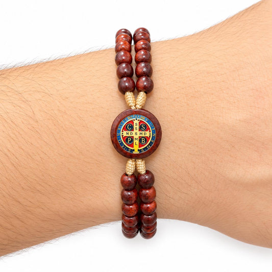 Pulseira Terço Madeira Pau Brasil Marrom Ajustável