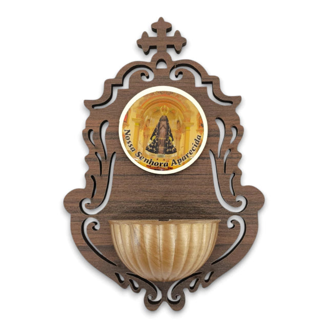 Porta Água Benta MDF Nossa Senhora Aparecida Resinado 12x18cm