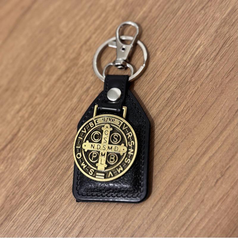 Chaveiro São Bento Couro Para Carro  Mosquetão