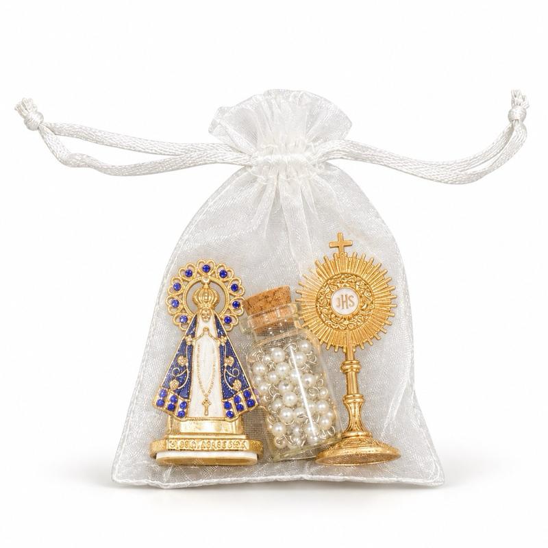 Lembrancinha Católica Crisma Catequese Kit Ostensório Santinha Terço Garrafinha Nossa Senhora