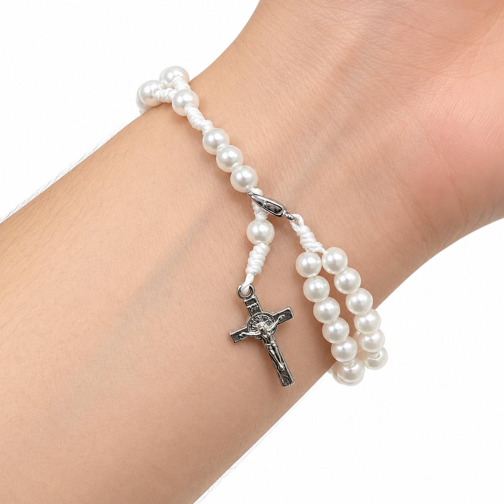 Pulseira Terço Nossa Senhora de Guadalupe com Pérolas ABS Unissex