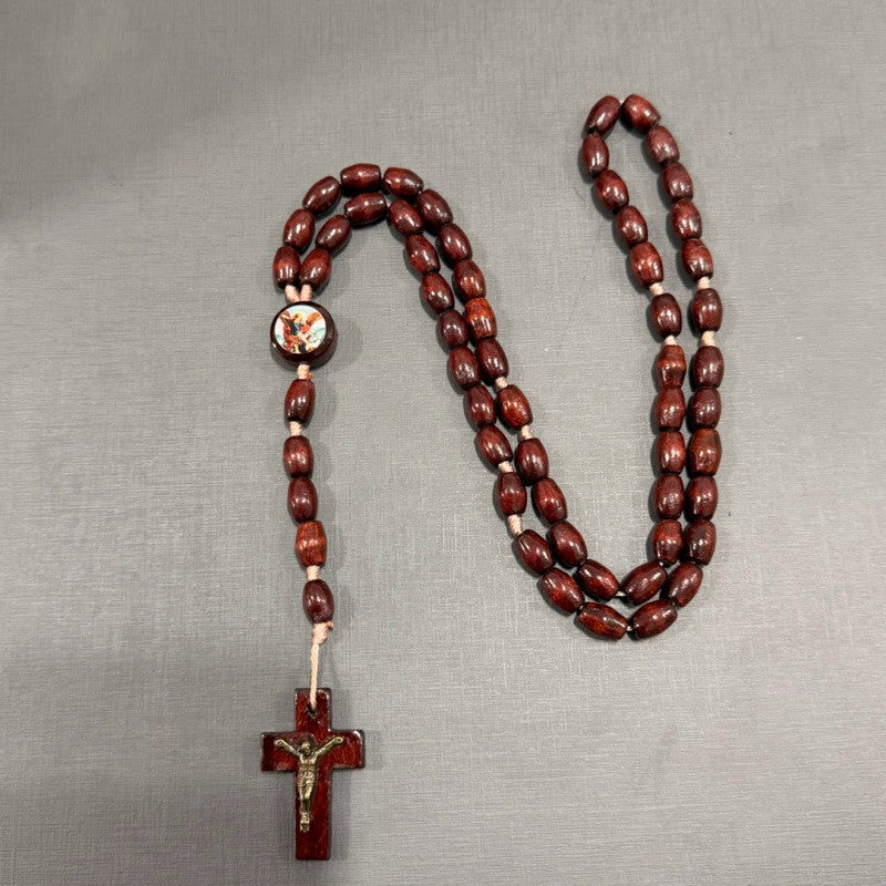 Kit Terço Madeira Pescoço Nsa Aparecida/São Bento/São Miguel Arcanjo