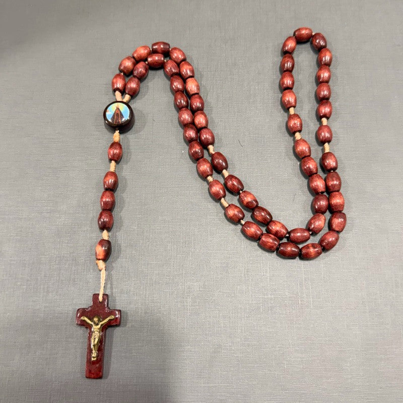 Kit Terço Madeira Pescoço Nsa Aparecida/São Bento/São Miguel Arcanjo
