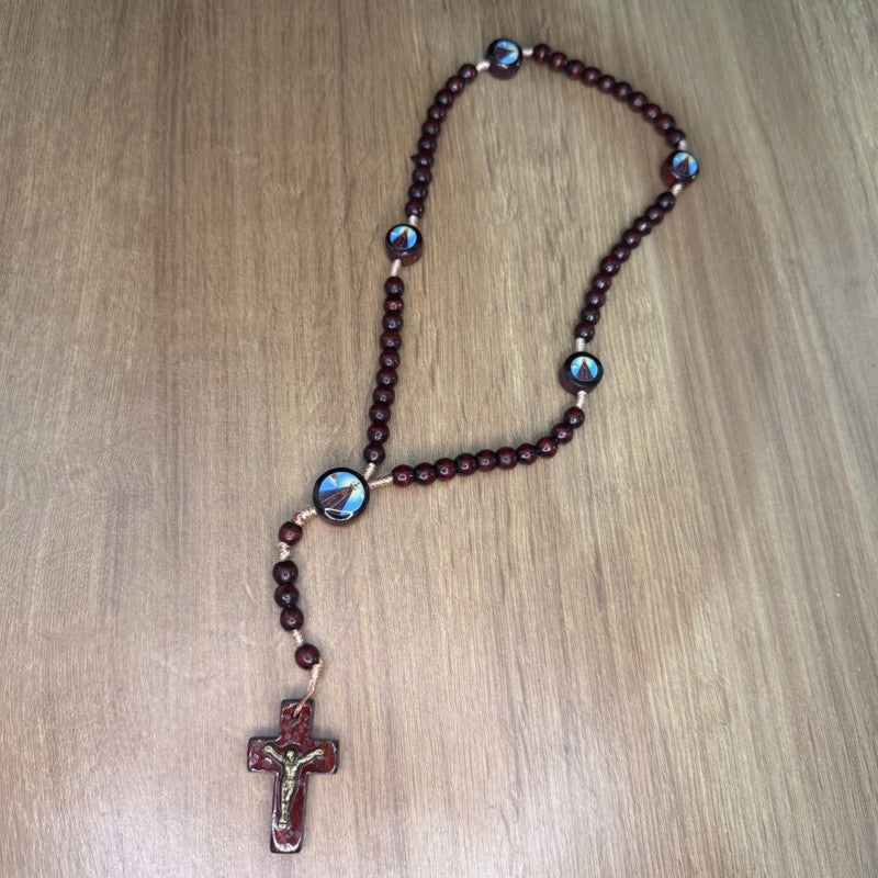 Kit Atacado 24/36/48 Terço Rosário Madeira Medalha Nossa Senhora Aparecida