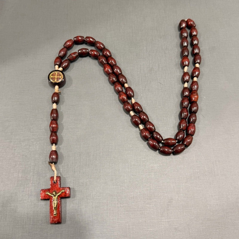 Kit Terço Madeira Pescoço Nsa Aparecida/São Bento/São Miguel Arcanjo
