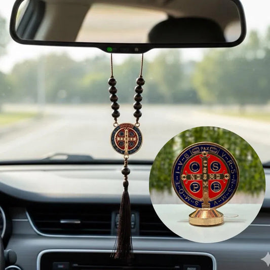 Kit São Bento Enfeite De Carro E Dezena Retrovisor Medalha