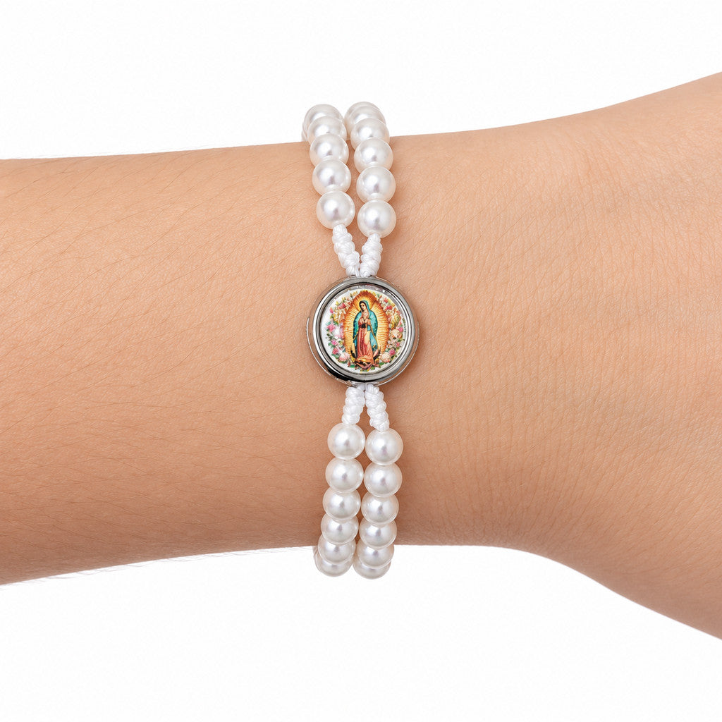 Pulseira Terço Nossa Senhora de Guadalupe com Pérolas ABS Unissex
