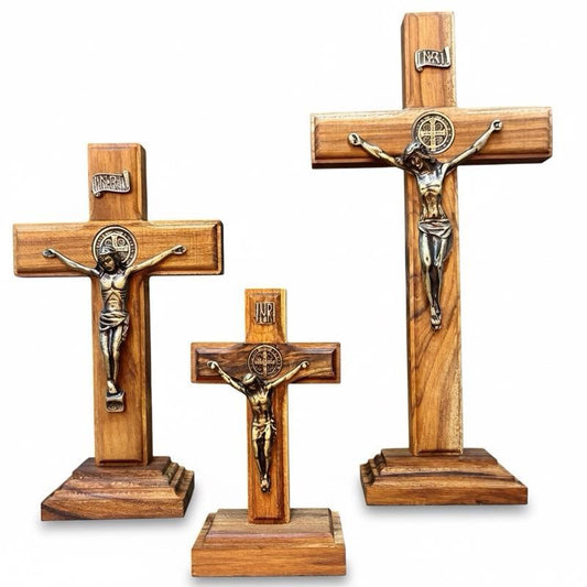 Crucifixo Madeira Cristo em Bronze Base Removível