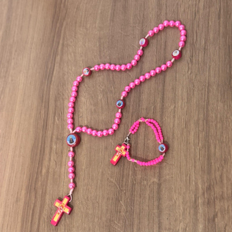 Kit Terço Menina Rosa Pérola Infantil