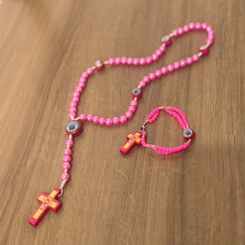 Kit Terço Menina Rosa Pérola Infantil