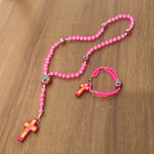 Kit Terço Menina Rosa Pérola Infantil