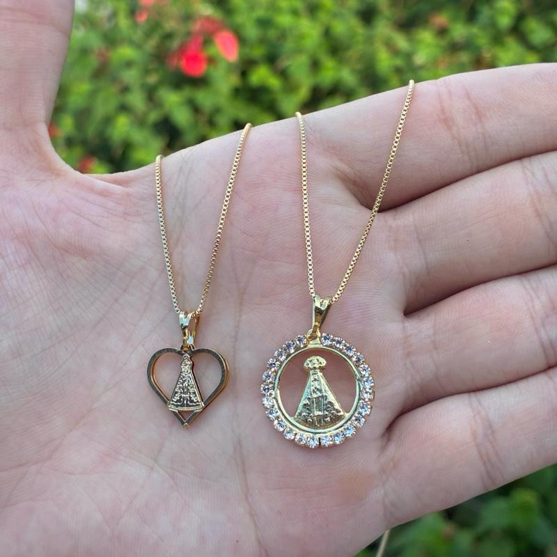 Corrente Colar Folheado De Nossa Senhora Aparecida Aço Inoxidável