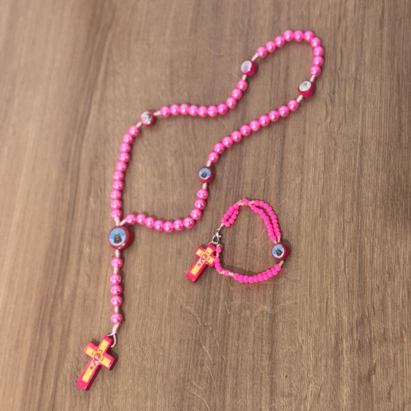 Kit Terço Menina Rosa Pérola Infantil