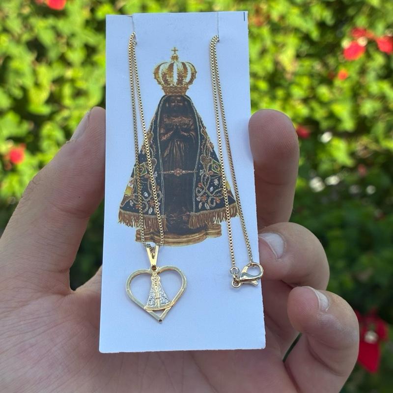 Corrente Colar Folheado De Nossa Senhora Aparecida Aço Inoxidável