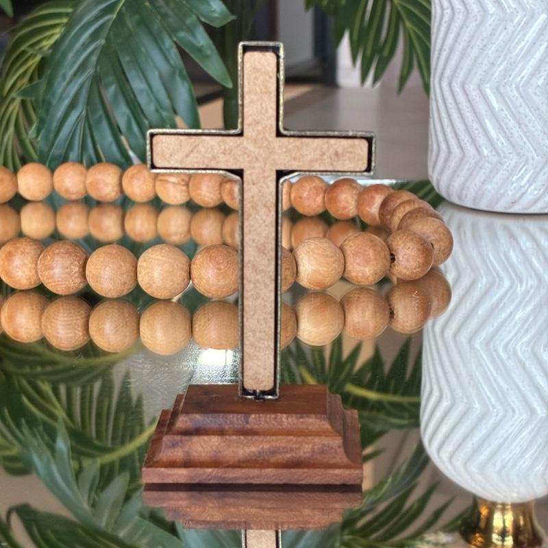 Crucifixo Bronze Mesa Base Madeira Pinus 10 cm