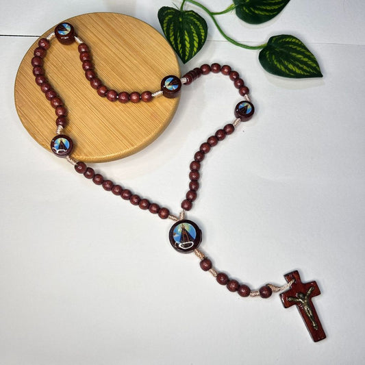Terço Rosário De Madeira Nossa Senhora Aparecida Imbuia Religioso Proteção