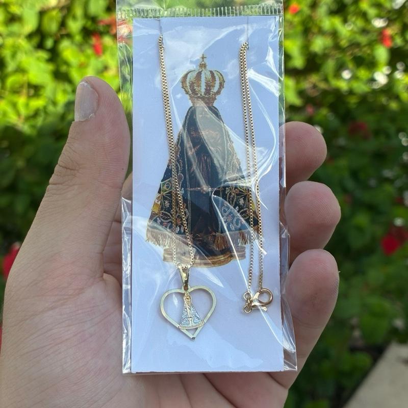 Corrente Colar Folheado De Nossa Senhora Aparecida Aço Inoxidável